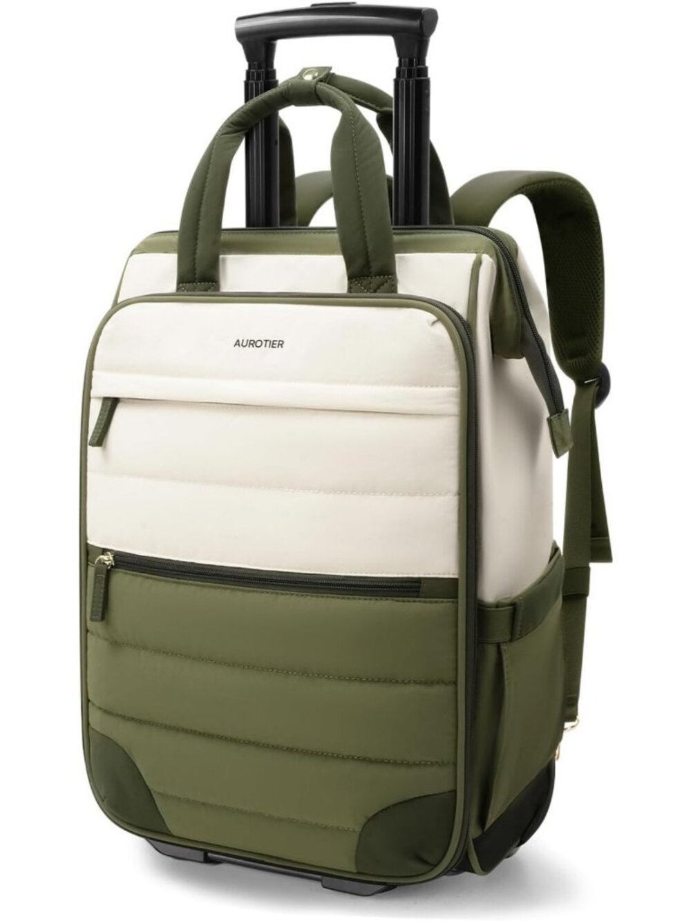 Stylish Rolling Puffer Backpack for Women, Wheeled Laptop Bag, Travel Carry-On